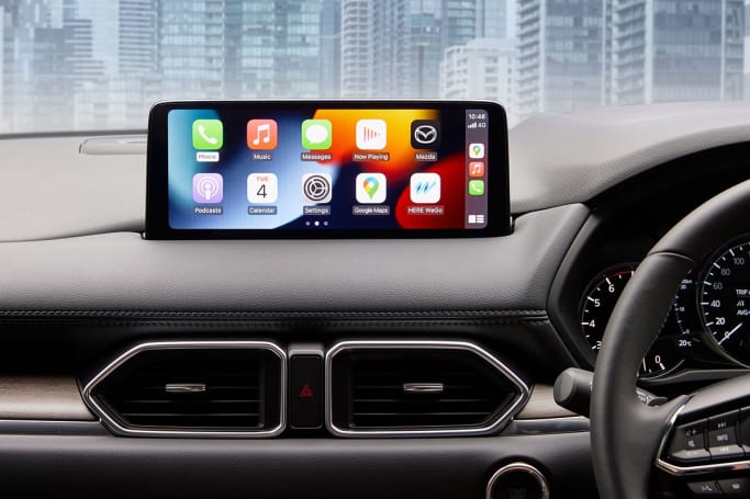 The 8.0-inch media screen features Apple CarPlay and Android Auto.