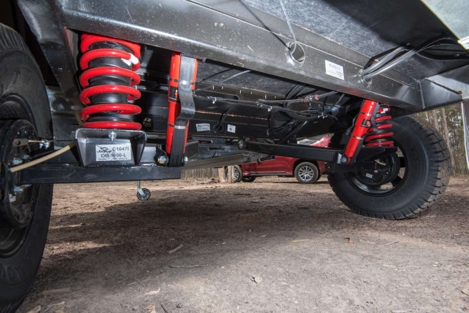 The JTech coil-spring suspension helps to keep the camper-trailer steady and settled over gravel roads and dirt tracks. (image credit: Brendan Batty)