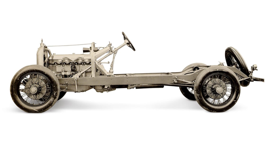 The frame of the 1921 Duesenberg Model A. (image credit: Heacock Classic)