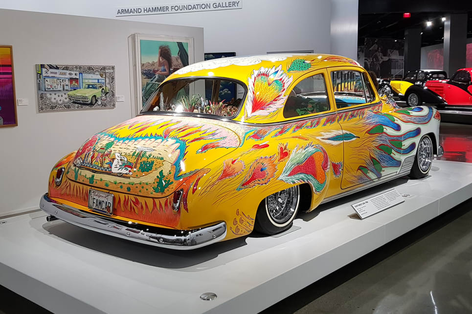 Designed by Gilbert "Magu" Luján, this 1950 Chevrolet Sedan is a "lighthearted kind of folk art narrative" that is said to blur the arbitrary distinctions between hot rods and lowriders. (image credit: Malcolm Flynn)