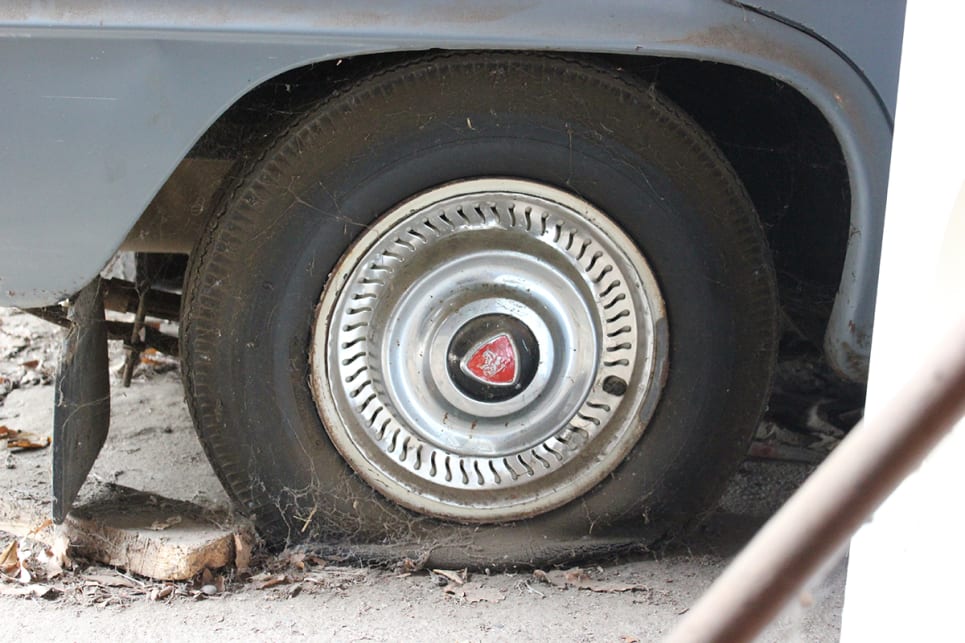 Spider webs and flat tyres - standard for a barn find. (image credit: Ross Vasse)