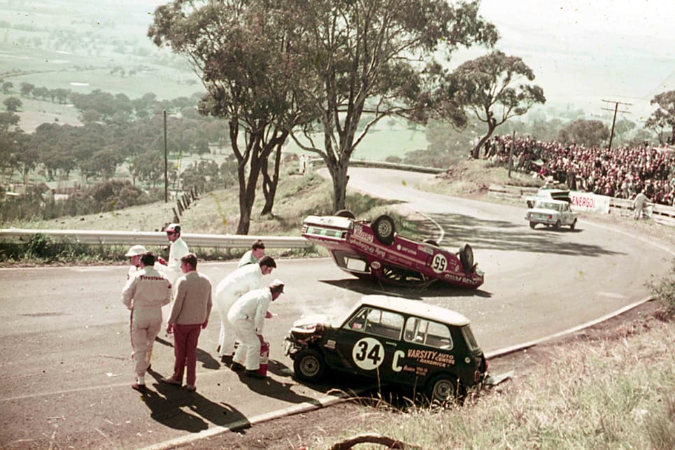 As a pack of cars raced over the top of Skyline, Bill was accidently cut off forcing him up the embankment and subsequently rolling his car. (image credit: Autopics.com.au)