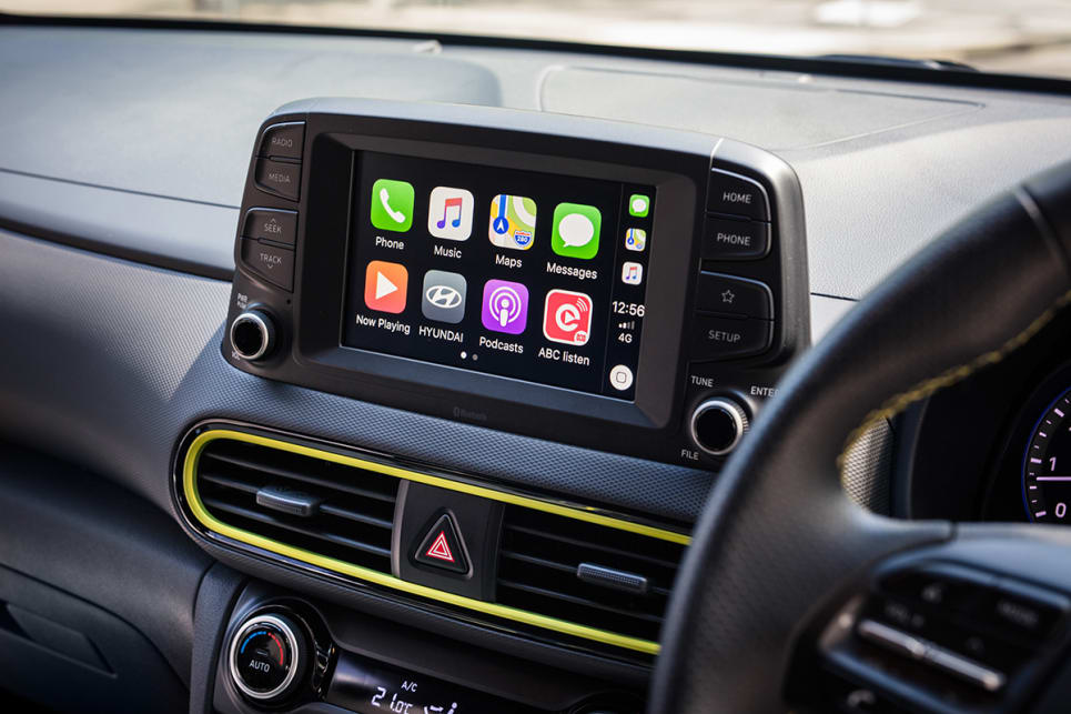 An Apple Car Play and Android Auto-equipped 7.0-inch touchscreen handles the entertainment.