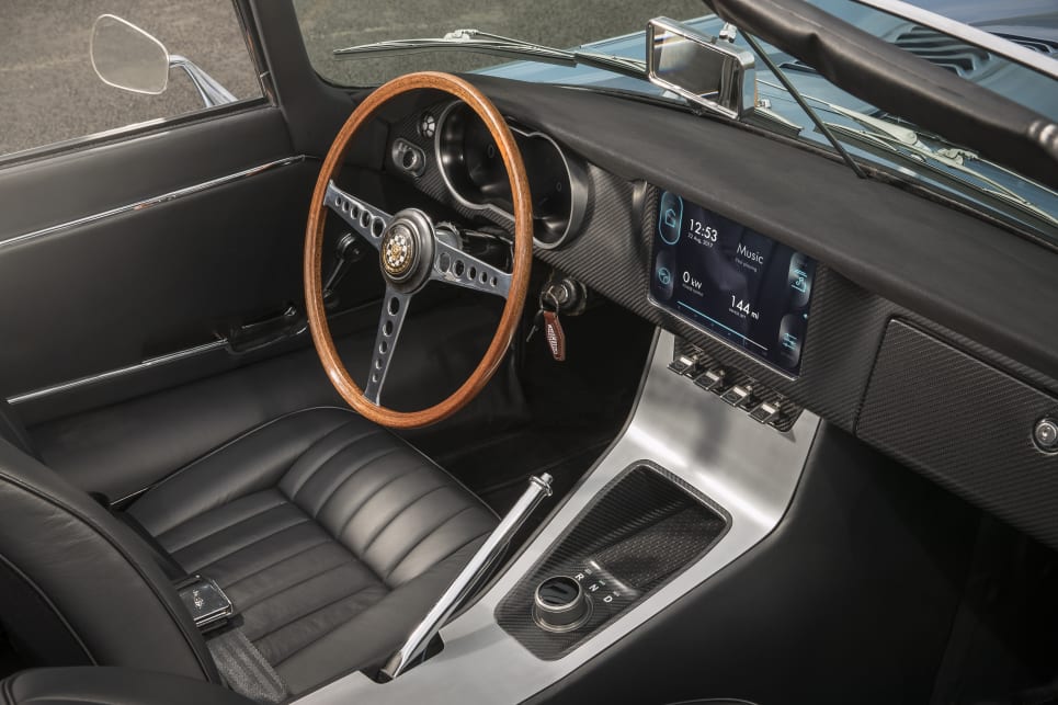 The interior contains period-correct seats and door trims disguising a modernised dashboard and centre console.