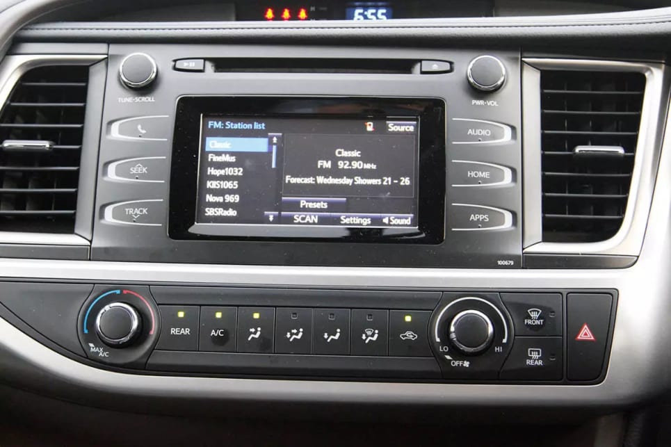 The GX gets Toyota's familiar ho-hum media software allied to a 6.1-inch touchscreen. (GX 2WD variant shown) (image credit: Peter Anderson)