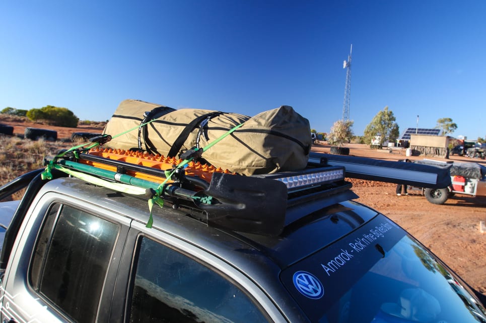 A genuine accessories-sourced roof rack and platform combo, an ARB awning and sand shovel holder were among the modifications made for the trek.