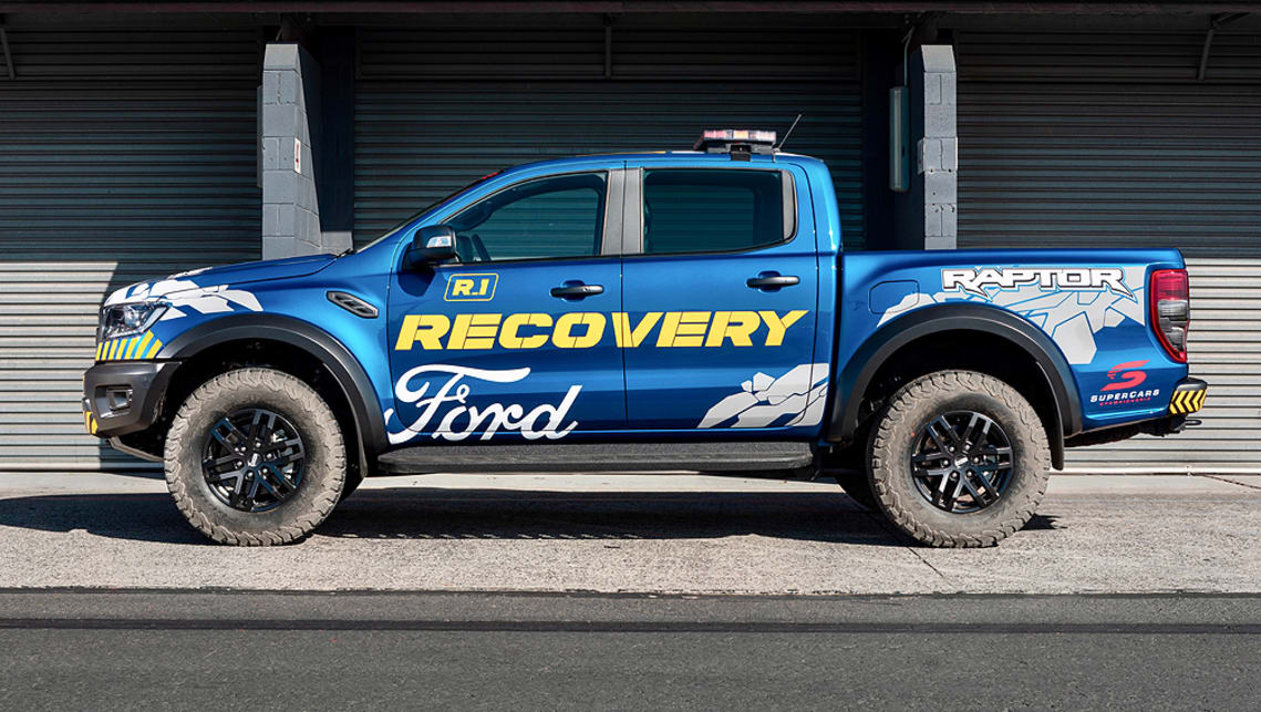 From the outside, the Raptor is stock standard apart from its racetrack livery that identifies it as a recovery vehicle.