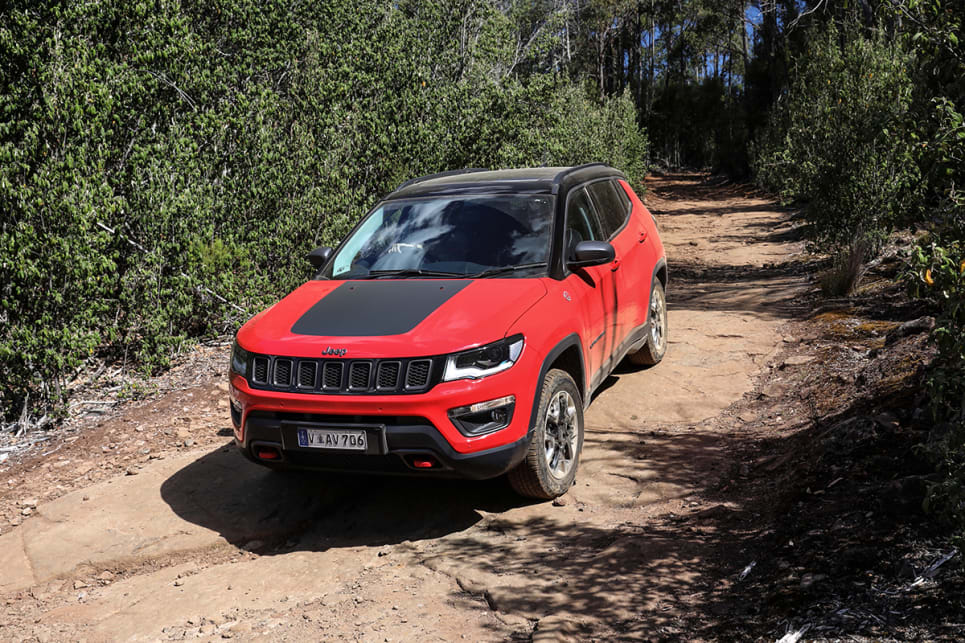 The Trailhawk has far superior grunt thanks to the extra torque from that turbo-diesel engine. (Jeep Compass Trailhawk pictured)