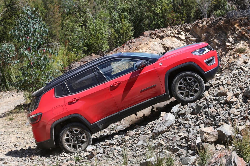 The Trailhawk’s 225mm of ground clearance combined with the 30.6-degree approach and 33.1-degree departure angles are impressive. (Jeep Compass Trailhawk pictured)