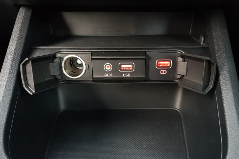 The Cerato features 12-volt auxiliary port, a single AUX and USB input, and two USB charging points.