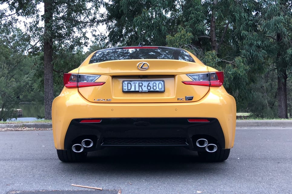 The F Sport range scores quad pipes, separated by a slinky rear diffuser. (RC F pictured) (image: Andrew Chesterton)