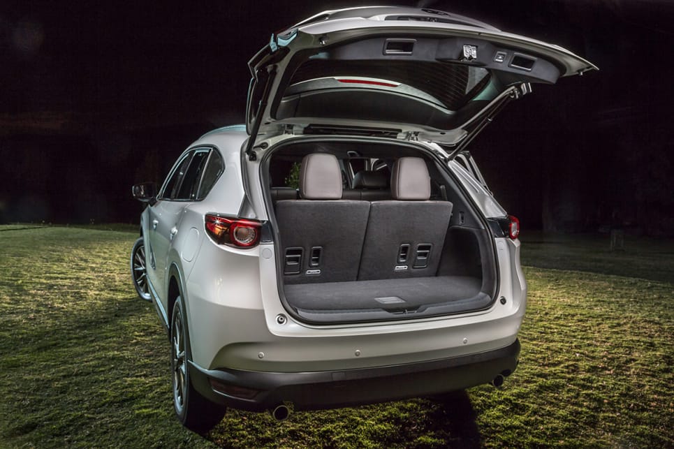 The CX-8 still manages to have a useful 209 litres (VDA) of space in the boot with the third row upright. (CX-8 Asaki pictured)