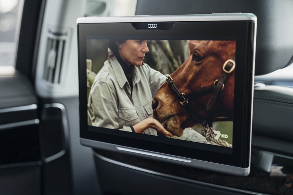 A rear seat entertainment system is in place to keep everyone entertained.