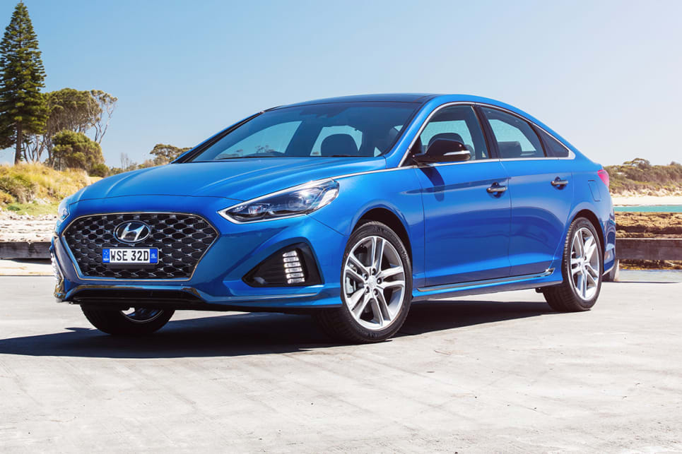 The Sonata has been completely restyled ahead of the A-pillar. (2018 Hyundai Sonata Premium pictured)