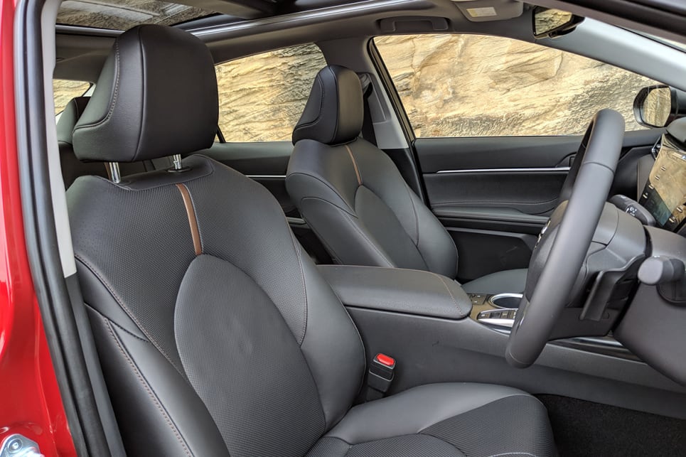 The leather accented seats up front are power adjustable and provide a good amount of comfort. (image credit: Dan Pugh)
