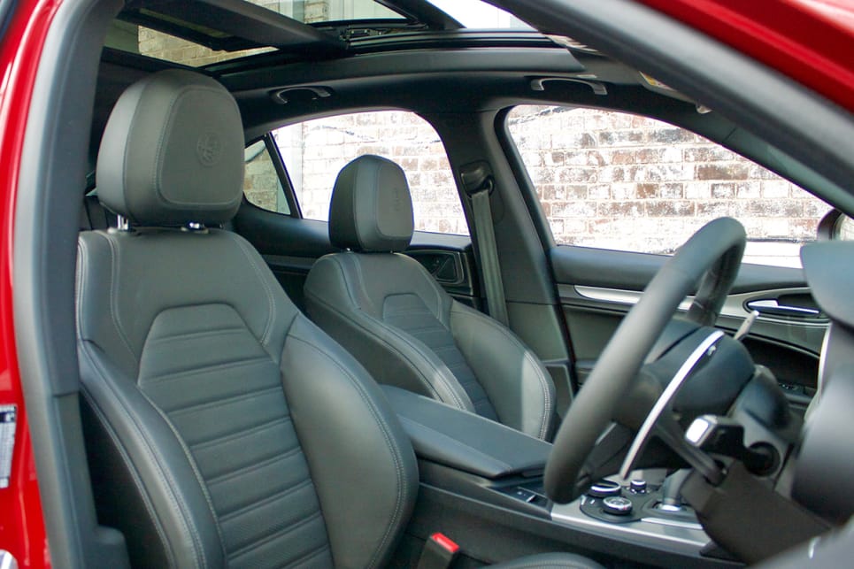 There are a few finish options to choose from inside the cabin; black on black is standard.