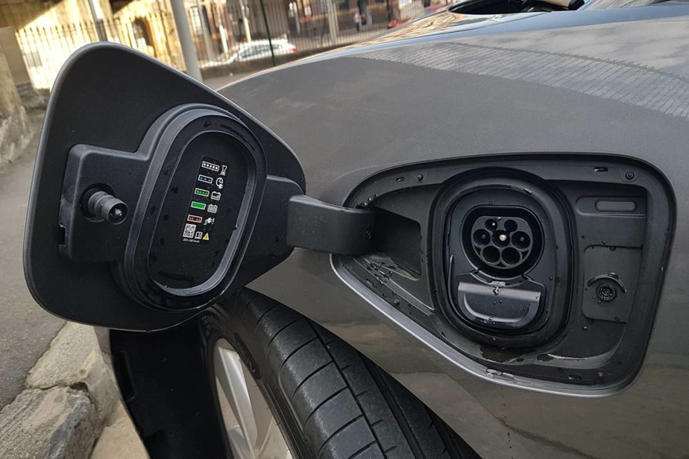 The I-Pace’s charge point is located behind a flap in the left front guard.