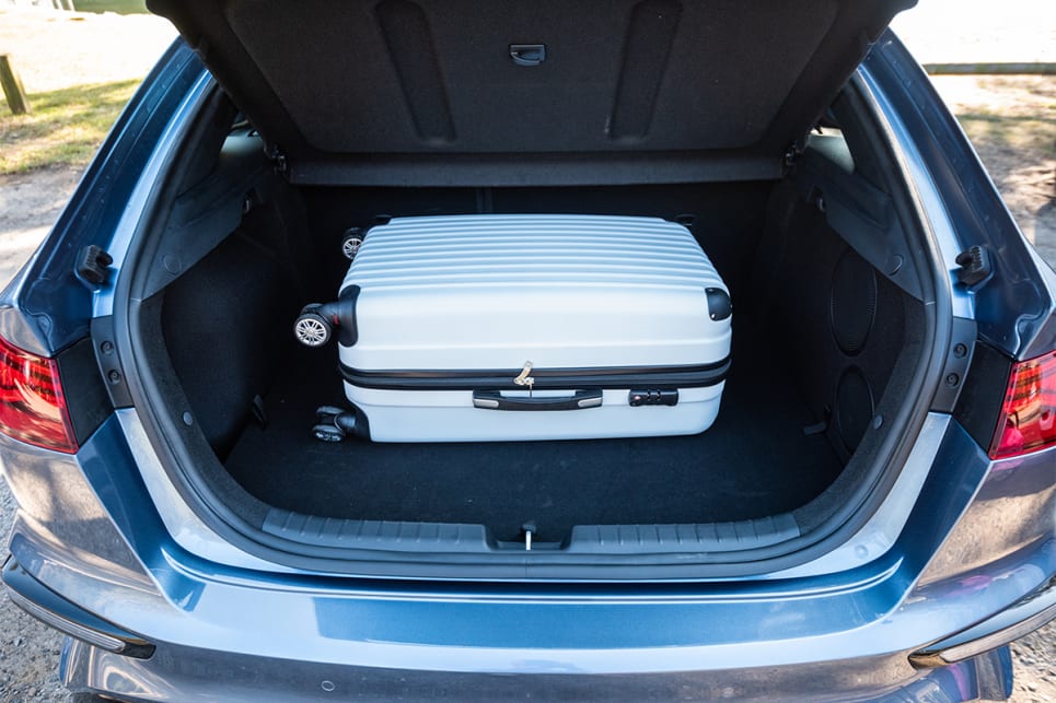 The Cerato GT easily swallowed a suitcase.