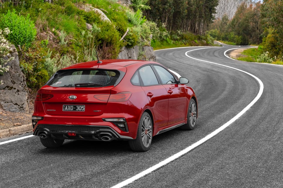 The GT variant adds twin exhausts and LED tail lights to the look of the Cerato.