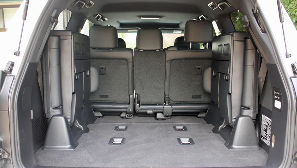 With the third-row seats folded up out of the way - they electronically release and tuck to the sides of the cabin - there is 1220L of boot capacity.