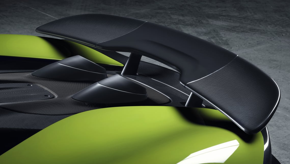 The fixed carbon-fibre wing produces 100kg of downforce at 250km/h.