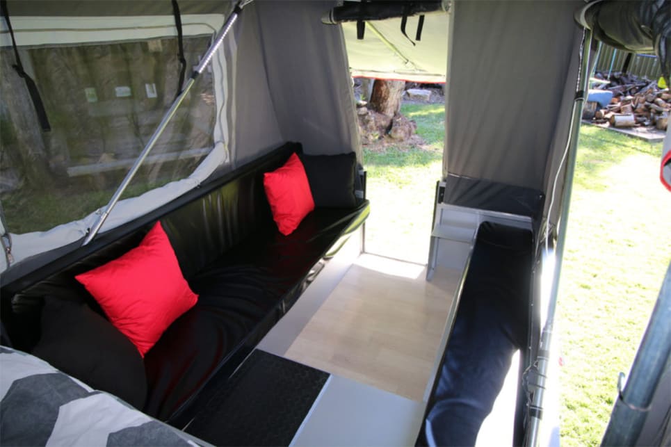 The Modcon Quattro is one of the best campers for a family, and distinctly, has a rear door, rather than one in the side.