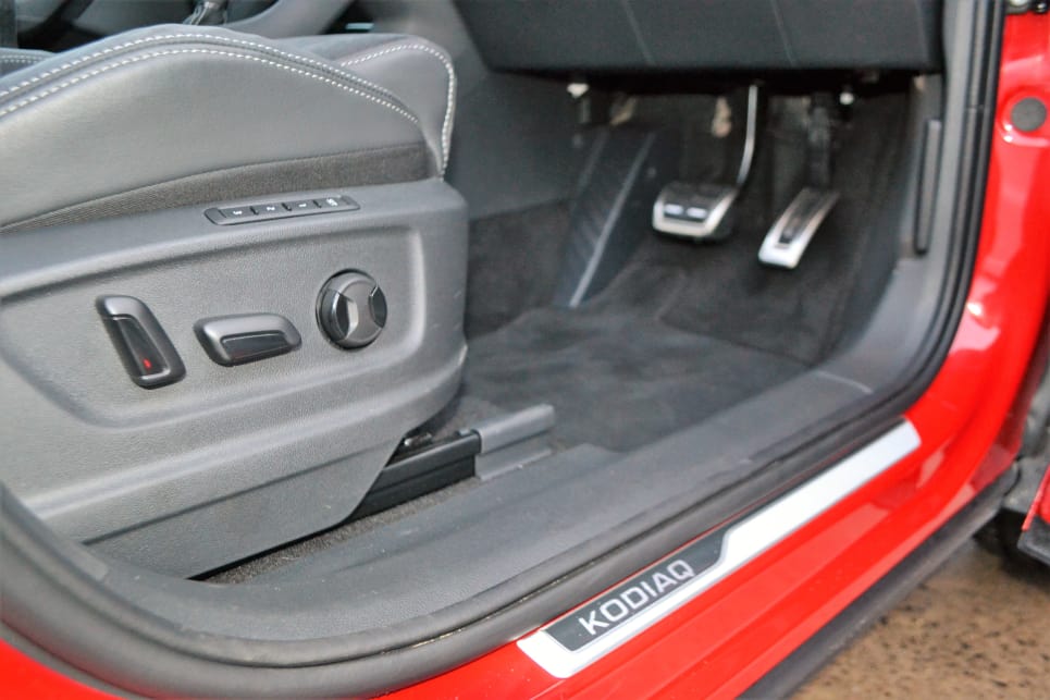 The sports seats up front are power adjustable.