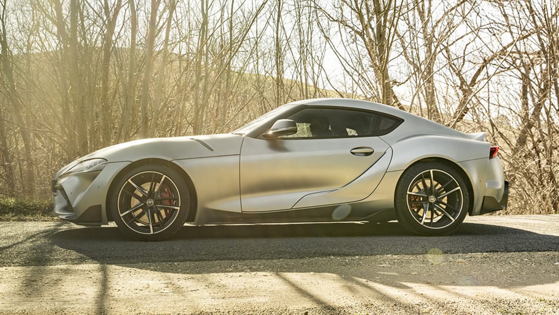 The new Supra’s distinctive exterior tips its hat to the iconic Toyota 2000GT of the late 1960s, as the previous A80 Supra with its ‘double bubble’ roof, long bonnet and short cabin. (GTS variant pictured)