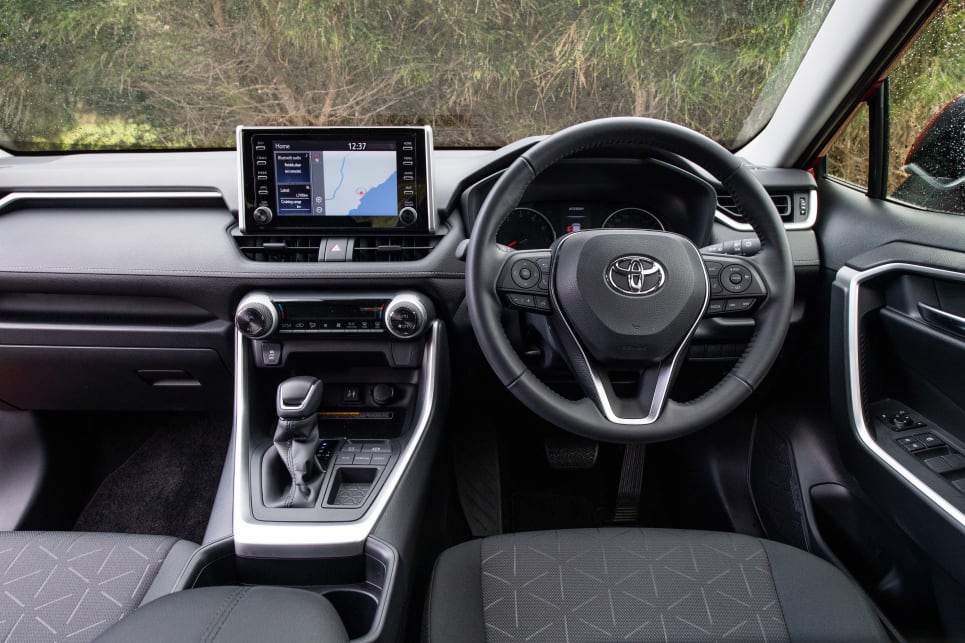 The cabin design of the RAV4 is the most rugged and activity-focused of the three.