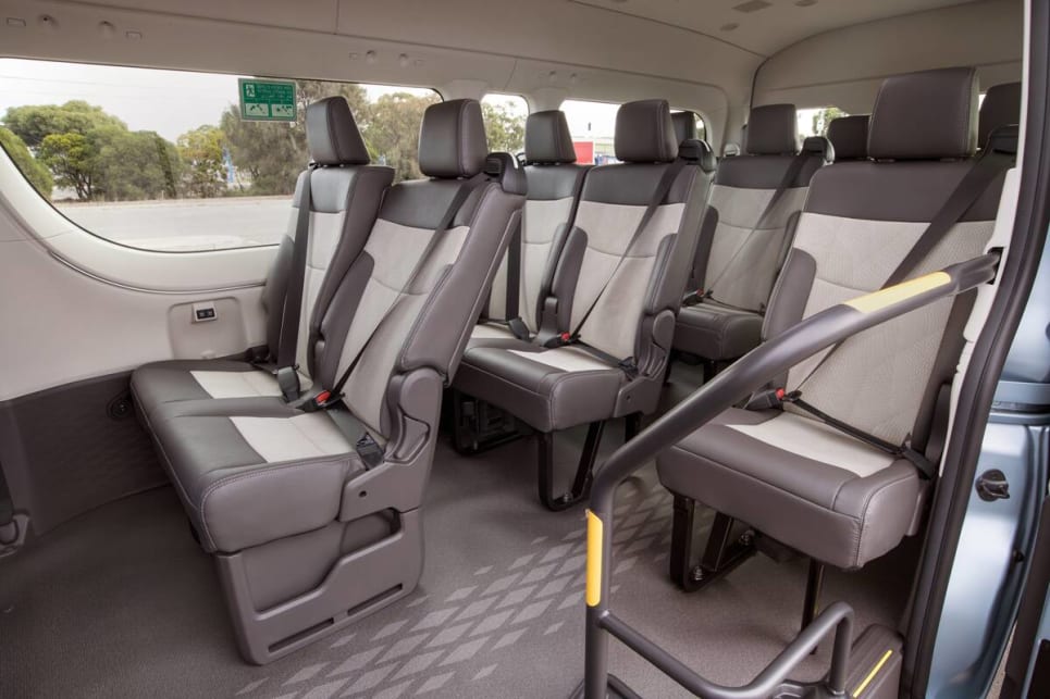 There's no centre storage area or arm rest unless you buy the Crew van or the Commuter bus. (Commuter bus pictured)