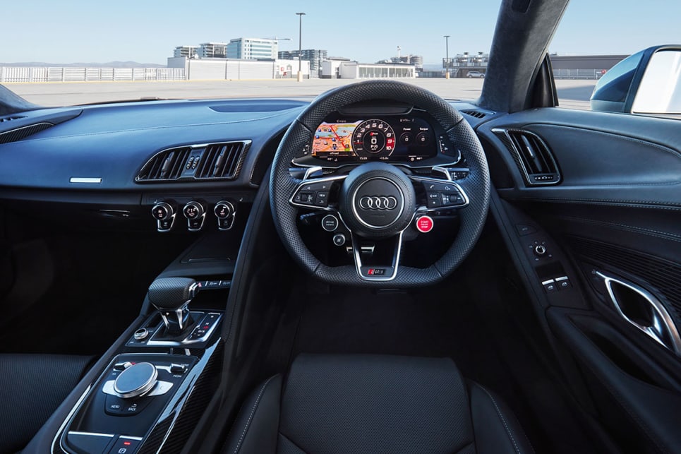 Audi calls it a 'driver-focused cabin', but the Huracán has a media screen in the centre console. (Performance Quattro Coupe cabin pictured)