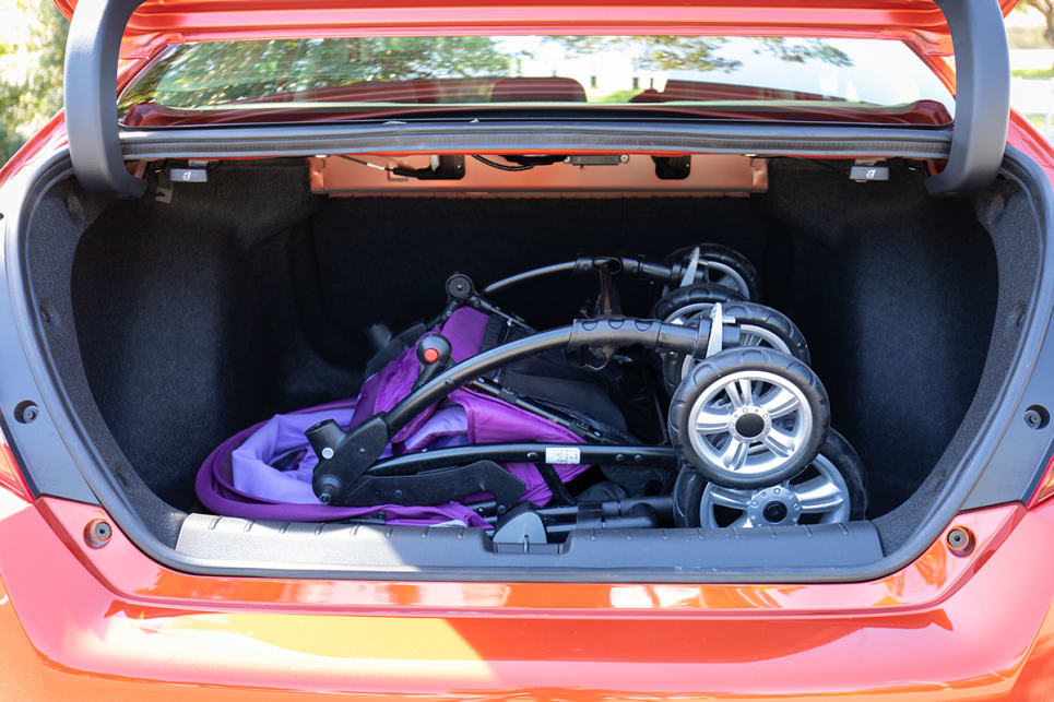 It fits the bulky CarsGuide pram, and groceries/school bags will fit, too, so there really is enough space for a family of four. (image: Dean McCartney)