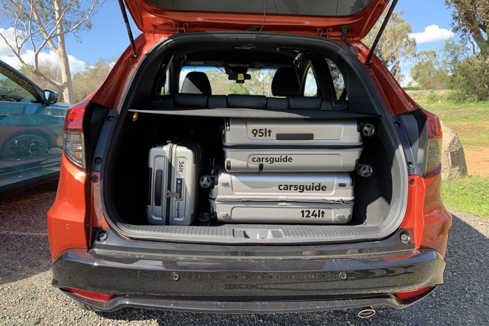 The Honda's boot space – 437L (VDA) to window line – easily swallowed all three suitcases, and with room to spare. (image: Matt Campbell)
