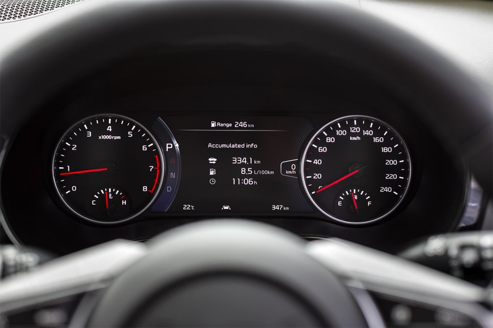 Behind the steering wheel is a 7.0-inch driver info display. (Seltos GT Line model shown)