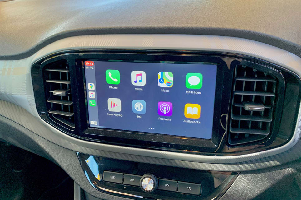 The 8.0-inch touch screen features Apple CarPlay but no Android Auto (Excite variant pictured).