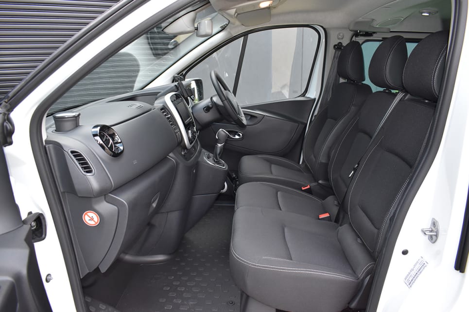 Like the Transit Custom, there’s a large storage space beneath the dual front passenger seat. (Renault Trafic pictured)