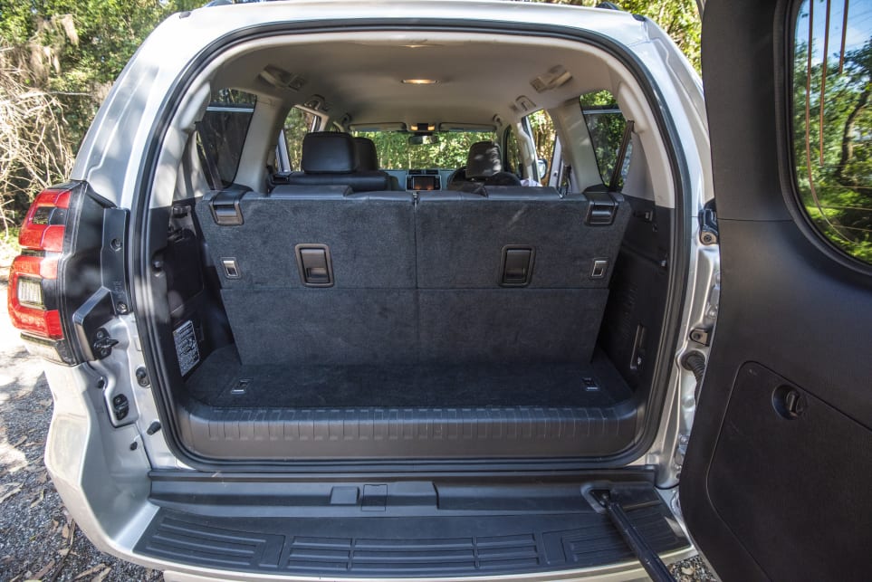With seven seats up the Prado boot capacity is reduced to 104L (VDA) (pictured: Toyota Prado GXL).