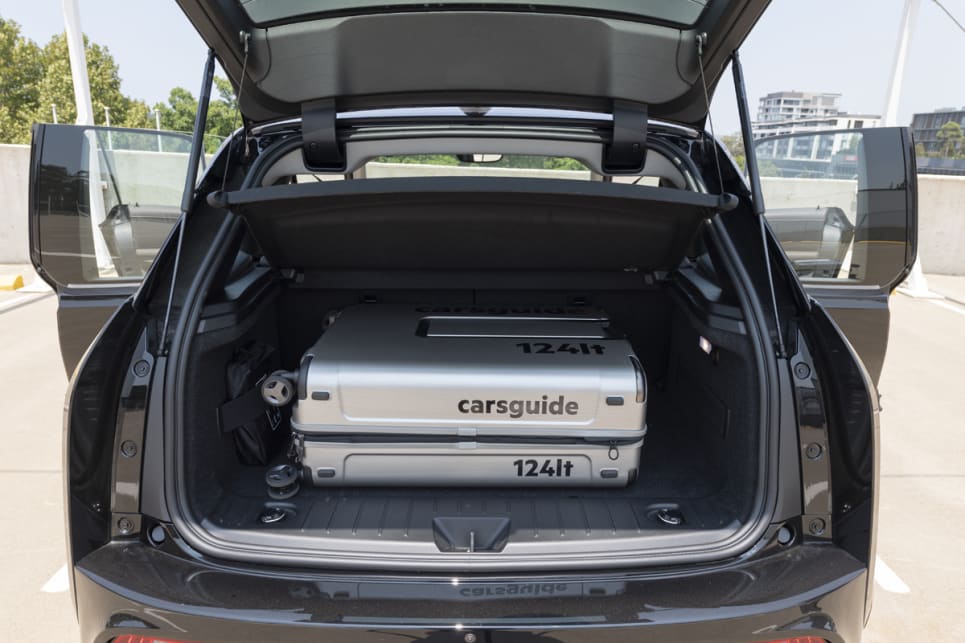 The boot is big enough to easily swallow the largest 124-litre suitcase in the CarsGuide three-piece set. 