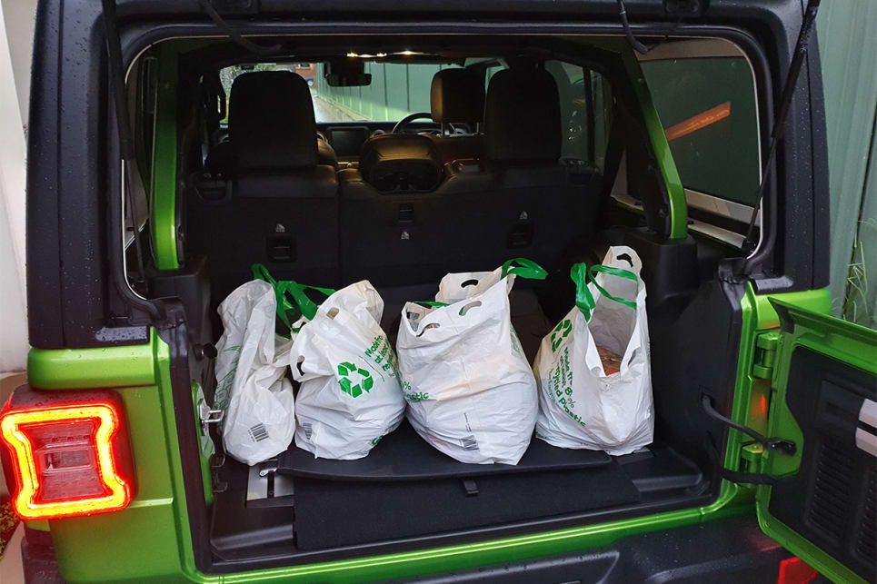 The Wrangler can certainly accommodate a week’s worth of groceries.