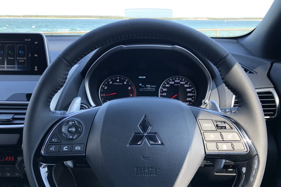 The Eclipse Cross Exceed steering wheel and dashboard.