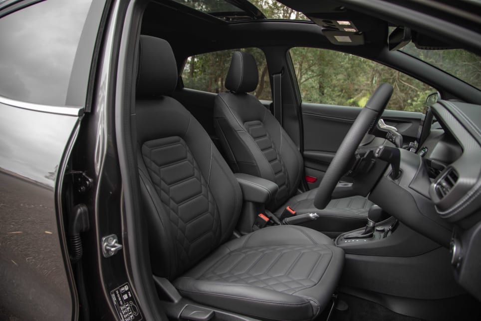 Inside the ST-Line V feels a step above the rest with its leather upholstery (pictured: Puma ST-Line V).