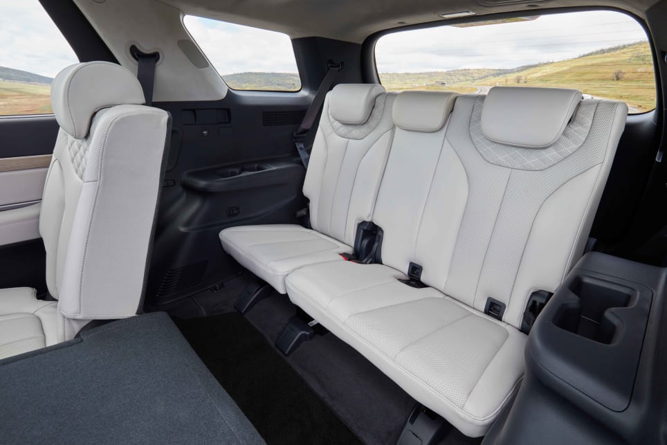 The third row of the Palisade feels more spacious than any of it rivals (pictured: Palisade Highlander).
