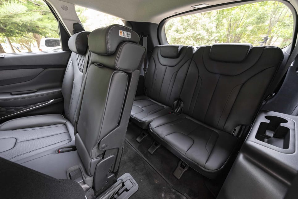 The rear-seat felt more more comfortable in the Hyundai thanks to its sculpted seats (image: Santa Fe).