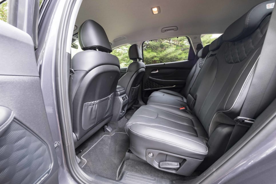 The rear-seat felt more more comfortable in the Hyundai thanks to its sculpted seats (image: Santa Fe).