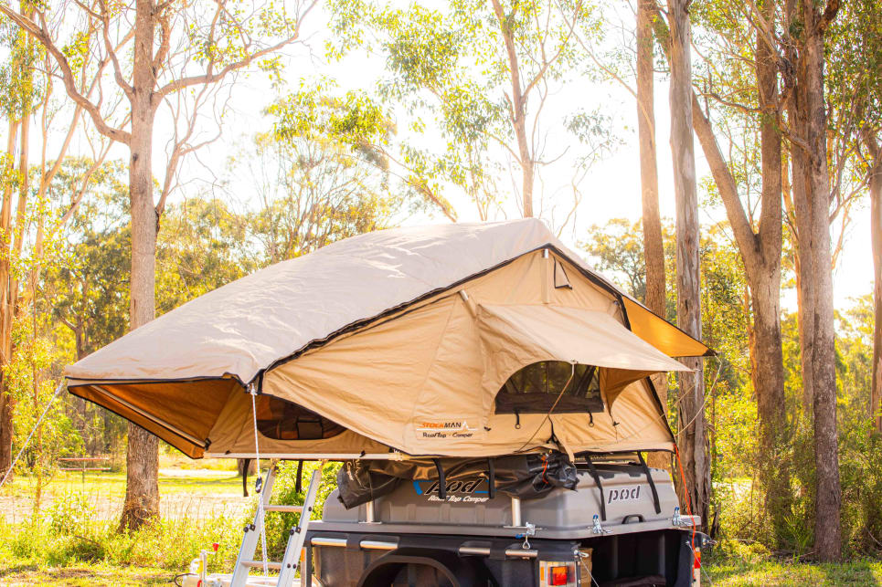 As well as the tent, there’s a full-length awning with walls for each end and a drop-down extra room.
