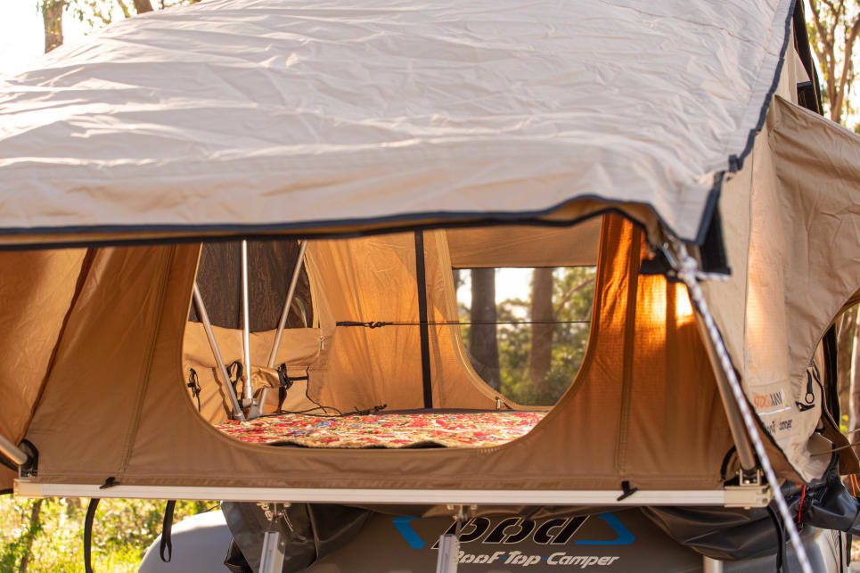 The roof-top camper offers a simple, but comfortable camping experience for two. 