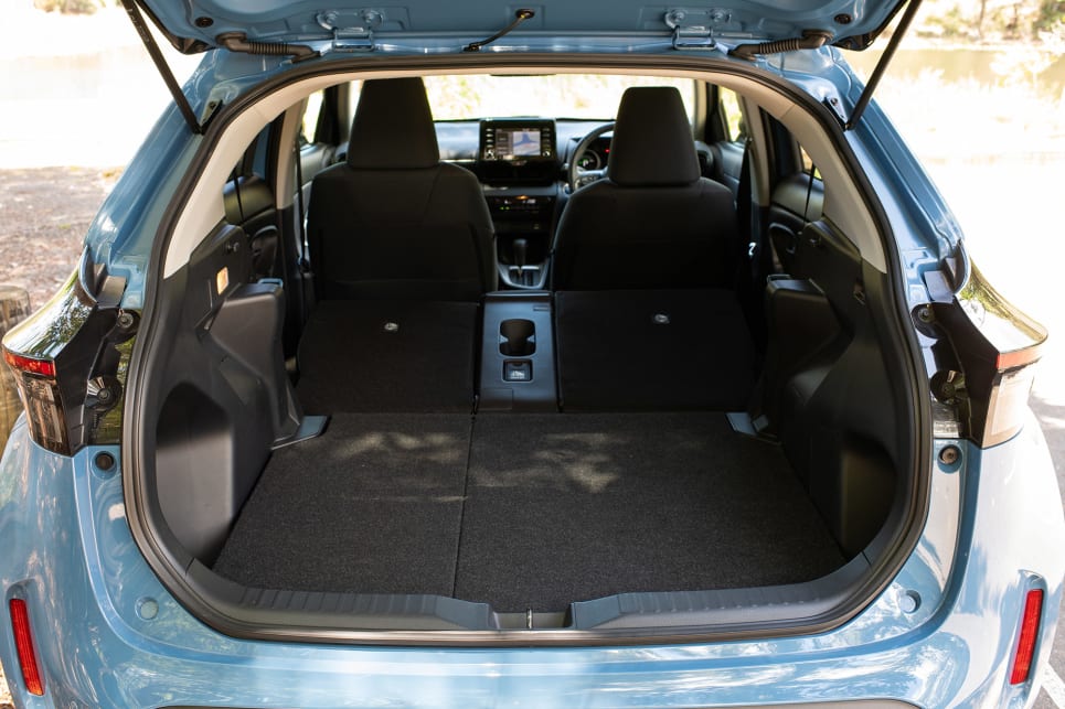 The Yaris Cross’ party trick over the other two is its fully split-folding rear seats. Image: Rob Cameriere.