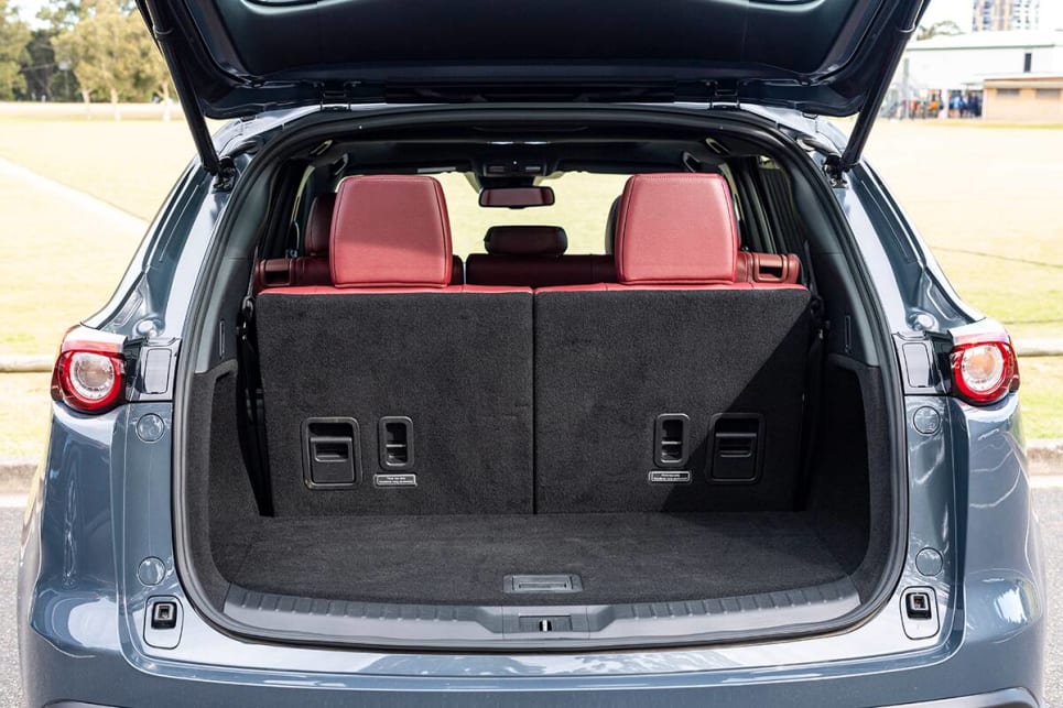 The boot space in the CX-9 is 230L with all seats up.