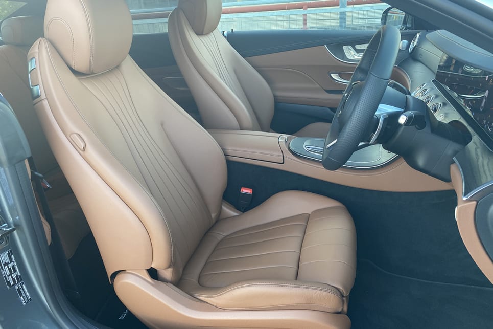 The 'Saddle Brown' leather upholstery is a no-cost option.