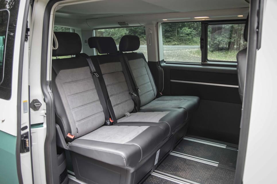 The rear seats are on rails, which can slide forwards and backwards. 